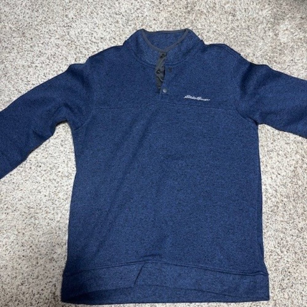 Eddie Bauer Men's Size Large Blue Radiator Fleece Pullover 1/4 Snap Sweater